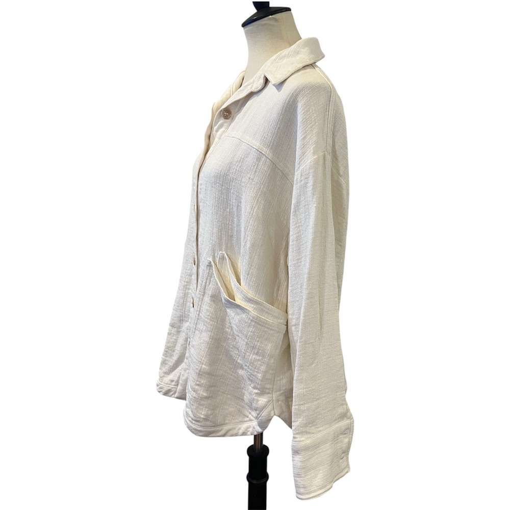 Zara Heavyweight Gauze Rustic Overshirt Shacket Pockets Cream Sz XL NEW - Picture 3 of 8